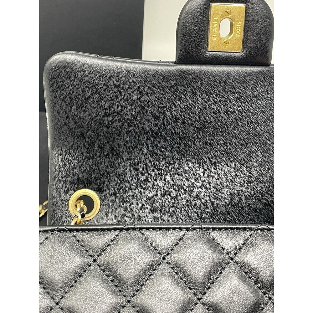 CHANEL 22S Black Mini Rectangle Pearl Crush Braid Gold Ball Flap Bag Unused - Picture 14 of 16